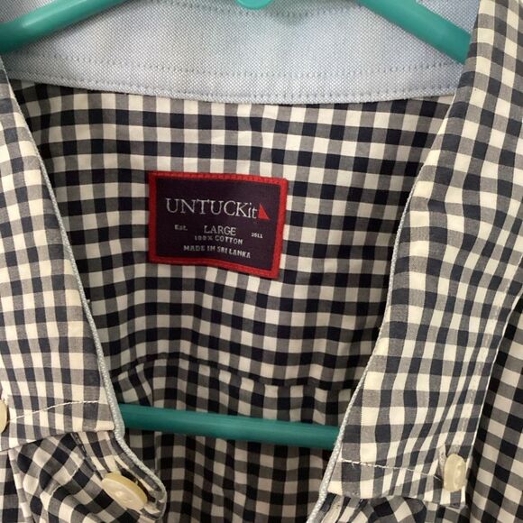 UNTUCKit Men’s Short Sleeve Black and White Gingham Button-Down Shirt Size Large - Picture 3 of 7